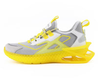 grey and yellow sneakers