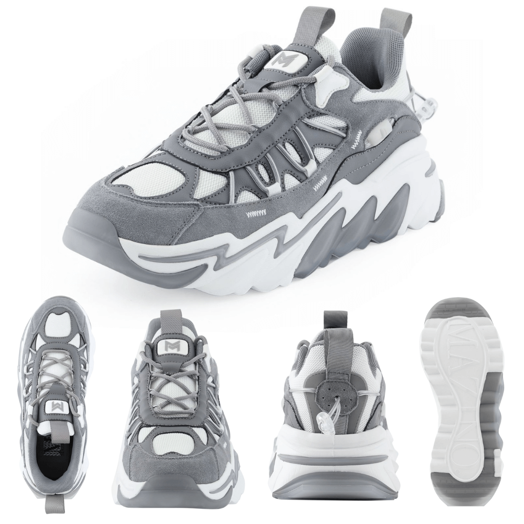 Mens White Grey Chunky Sneakers Ridge by Mazino Fast Shipping