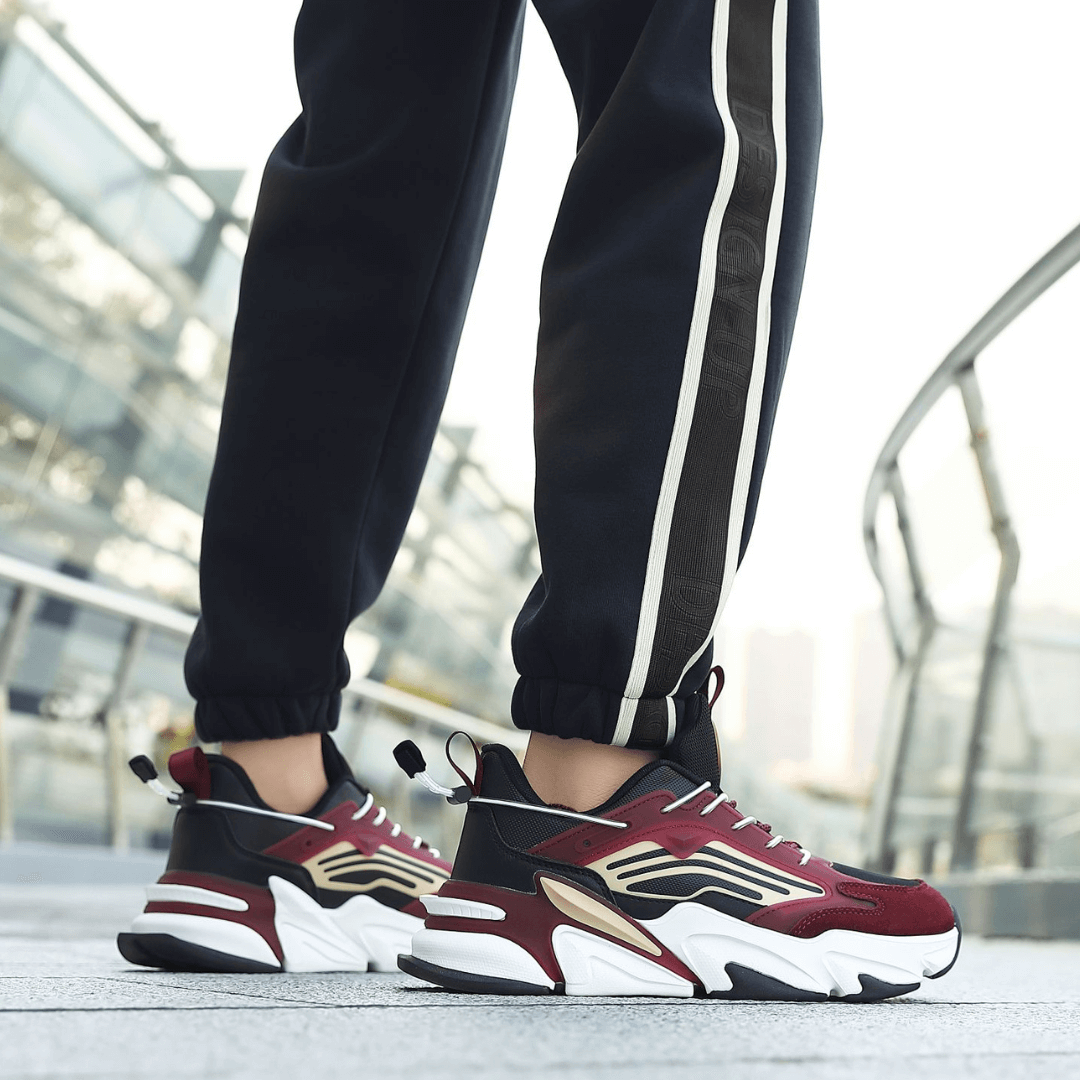 Burgundy and gold sneakers hotsell
